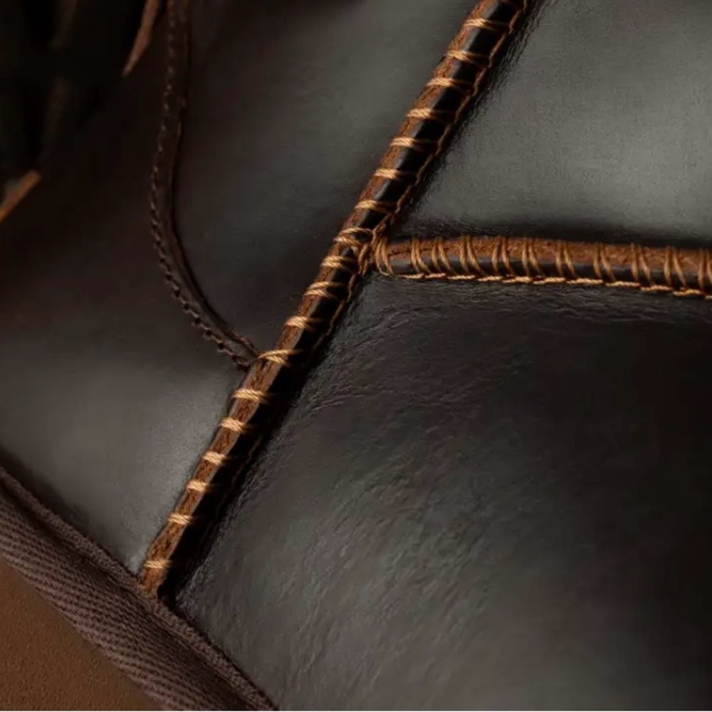 UGG Brown Leather Ankle Boots with Textured Sole - Picture 2 of 7